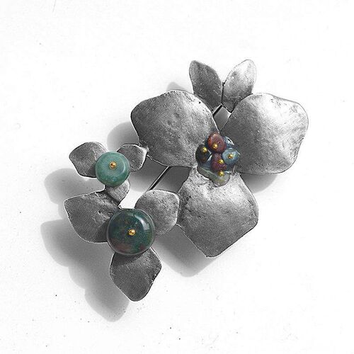 Fashion Retro Natural Stone Brooch Ancient Silver Leaf Acces