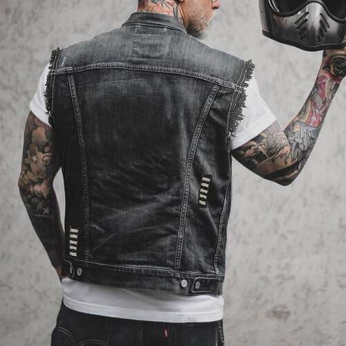 Punk Casual Mens Denim Vest Sleeveless Lapel Denim at E-com