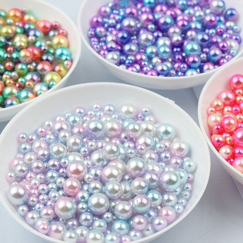 100-500PCS 3/4/5/6mm Rainbow Color Round Imitation ABS Pearl