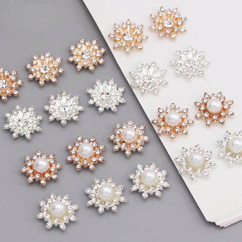 10pcs Snowflake Cabochon  Metal Base Strass Glitter Rhinesto - 实物图