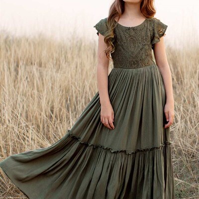 Summer Girls Lace Cotton Bohemia Long Dresses Baby Kids Flow
