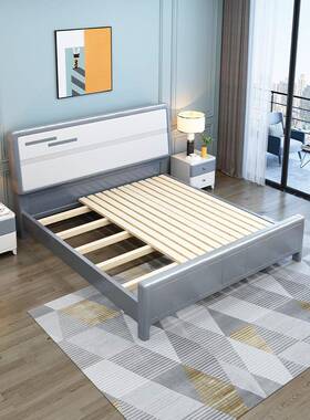 欧MJN95#床白色实木床1.8米北现代简约奢床双人轻床主卧压储物纹1