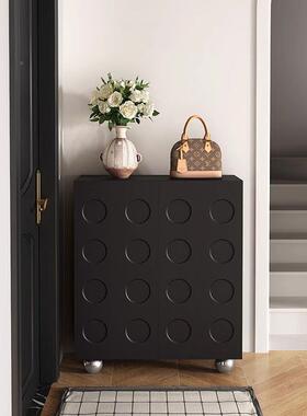 黑色复古鞋柜家用入户关柜欧MGN玄客厅收纳柜物一体靠墙北大容量