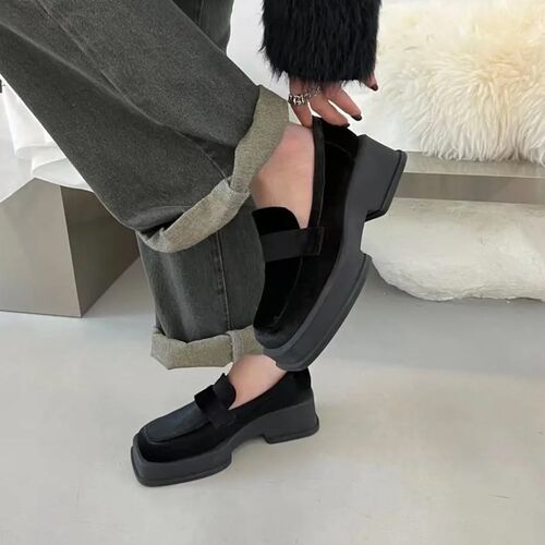 Women Luxury Velvet Loafers Fashion Square Toe Platform Mocc