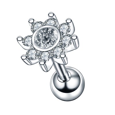 1PC Steel Ear Tragus Cartilage Piercing Crystal Flower Conch