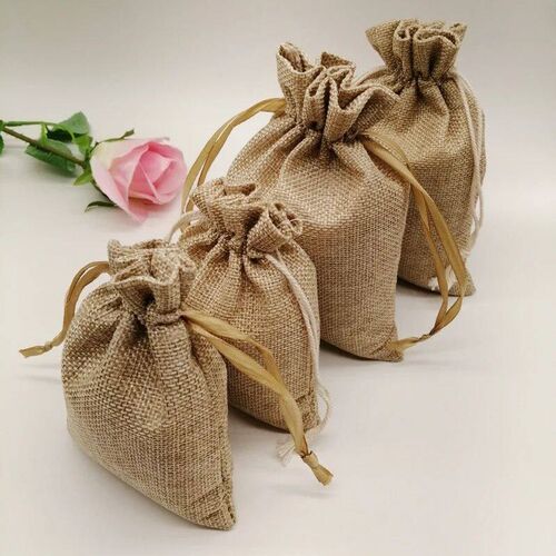 5-20pcs/lot Natural Linen Burlap Bag Jute Gift Bag Drawstrin