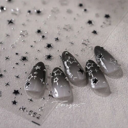 5D Luxury Star Nail ers for Nail Art Stars Black Silver Nail