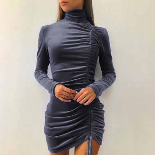 Winter Turtleneck Warm Mini Party Dress Autumn Long Puff