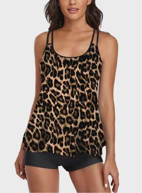 Large skirt split print swimsuit for women gathering conserv