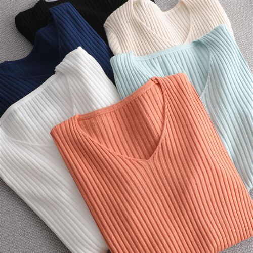 Ezsskj basic v-neck solid autumn winter Sweater Pullover Wom