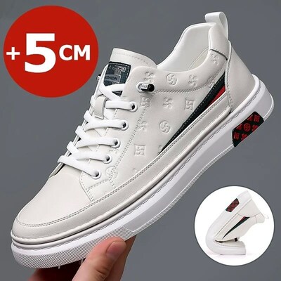 2024 Spring Mens Elevator Shoes Men Loafers White Soft Leat