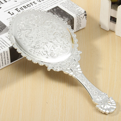 1Pcs Silver Vintage Mirror Ladies Floral Repousse Oval Round