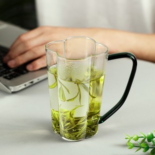 绿茶专用杯高级泡茶水杯花茶玻璃杯带把手家用耐高温杯子大容量杯