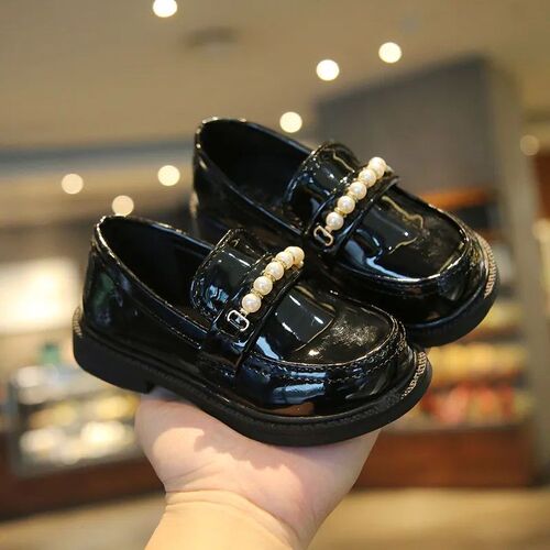 Girls Leather Shoes for School Party Wedding Kids Black Loaf