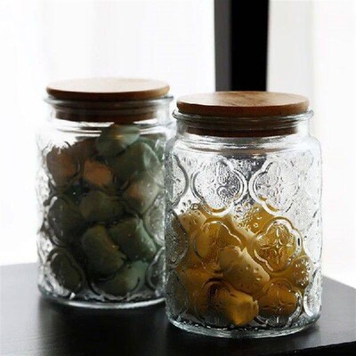 Retro Begonia Pattern Glass Sealed Jar Storage Jar Embossed