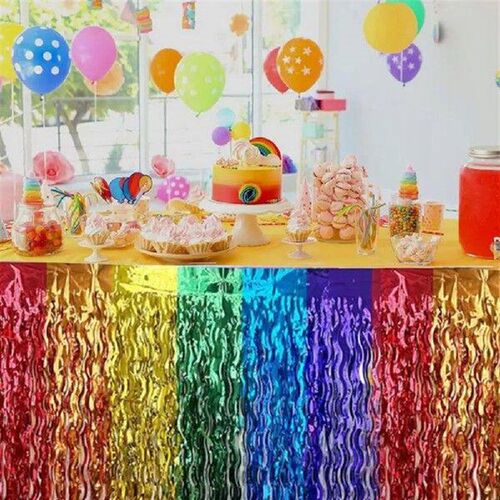 Table Skirt Waterproof Table Skirt Reusable Tinsel Fringe