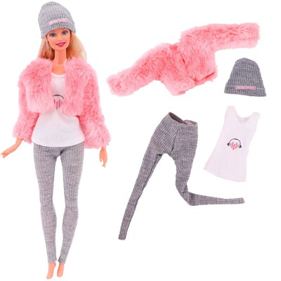 4 Pcs/Set Fur Vest Coat + Dress/Casual Outfit for 30cm 11.8