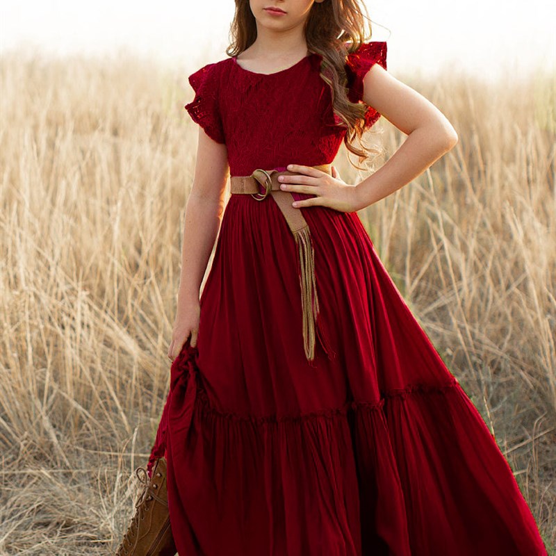 Summer Girls Lace Cotton Bohemia Long Dresses Baby Kids Flow图片