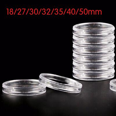 10Pcs/Box Coin Box Clear 18-40mm Round Boxed Holder Plastic