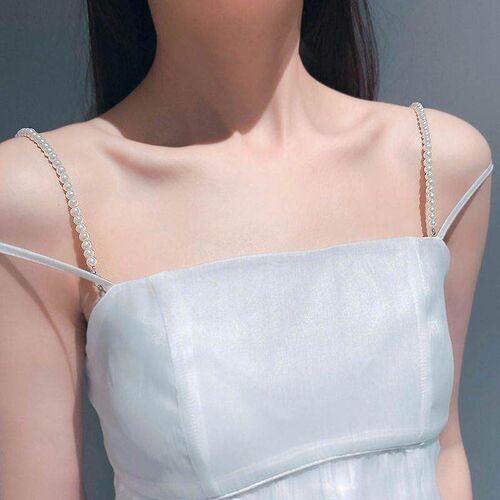 Crystal shoulder strap dress with detachable metal straps, a