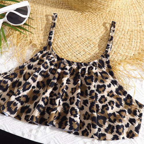 Leopard Girls Bikini Swimsuit Kids Two Piece Ruffle Flounce