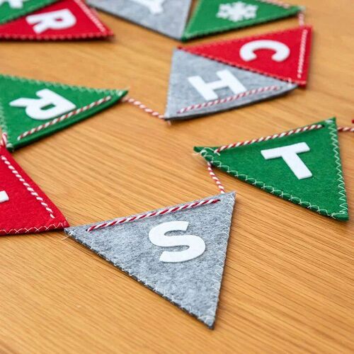 Merry Christmas Banner Wool Felt Triangle Flag Garland Xmas