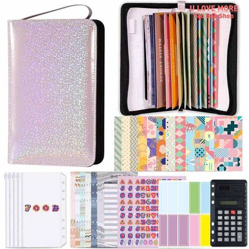 A6 PU Leather Budget Binder Planner with Zipper Pockets Cash