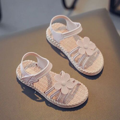Little Girls Sandals 2023 New Flower Simple Cute Pink Green