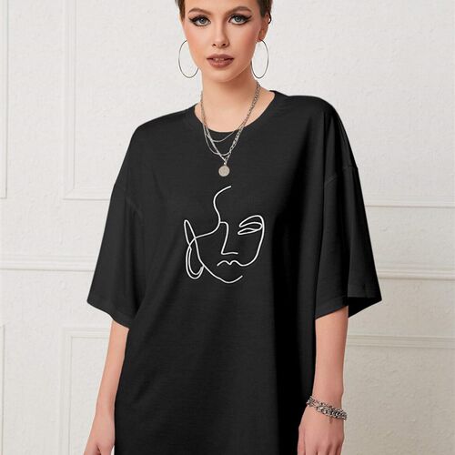 Artistic Face Graffiti Cotton Print Women Tshirt Casual