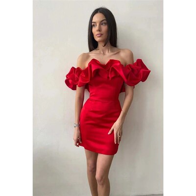 2024 Summer Women Ruffles Slash Neck Bodycon Package Hip Par