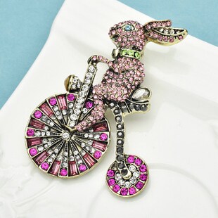 Wuli&baby Riding Bike Rabbit Brooches Women Shinning