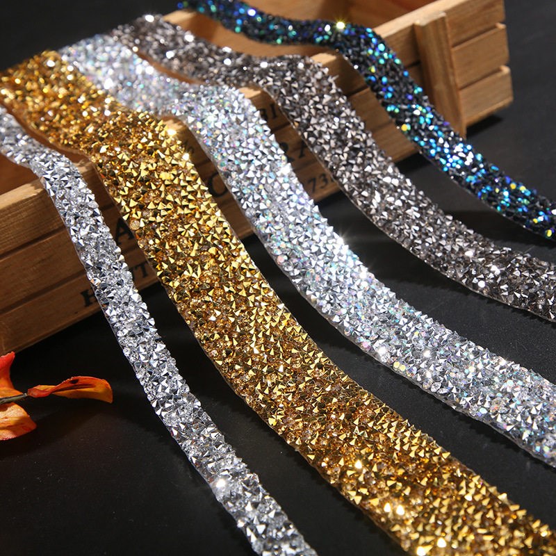 1 Yard 5/10/20/30/40mm Glitter Rhinestone Chain Tape Trim Re - 实物图