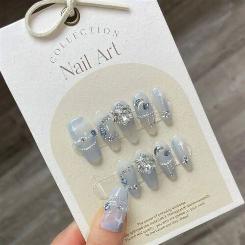 10pcs Handmade Press On Nails Gradient Pink Fake Nail With 3