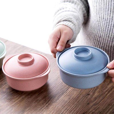 Creative Anti-Slip Wheat Aroma Noodle Bowl with Lid, Student