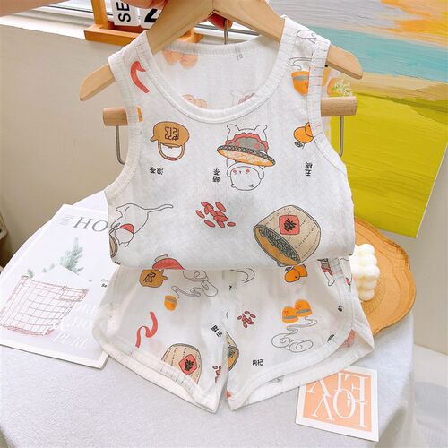 Childrens Vest Suit Thin Cotton Jacquard Suit Boys And Girl