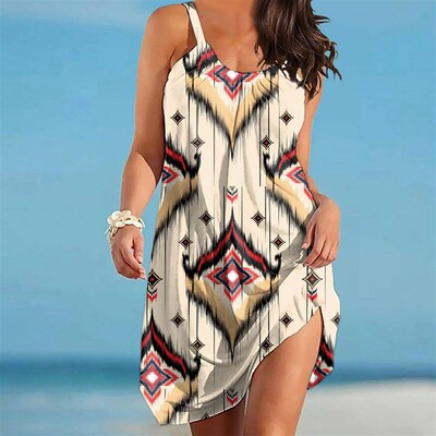 O Neck Sleeveless Sundress Lace Up Bohemian Cover Up Plus