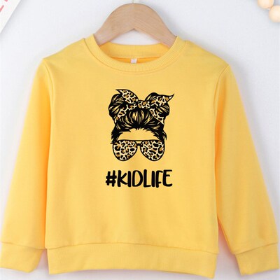 Creativity Print #Kidlife Letters Pint Girls Sweatshirts Fou