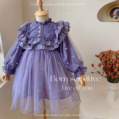 Purple Childrens Wear Girls Spring Dress New Arrival Stitc