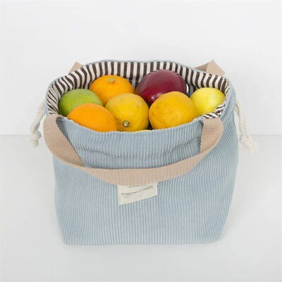 Lunch Bag Corduroy  Lunch Box Drawtring Picnic Tote Eco Cott