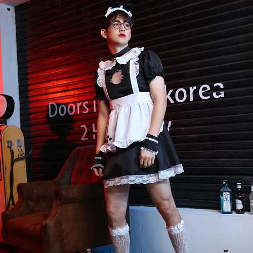 Cute Man Wears Cat Maid Costume Sissy Luolita Dress Prom Sex