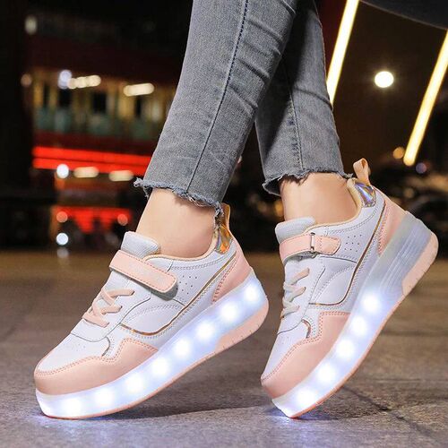 Pink Fashion Girls Boys LED Light Roller Skate Shoes for Chi