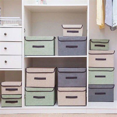 Storage Box Cotton Linen Fabric Foldable Box 2 Size Clothes