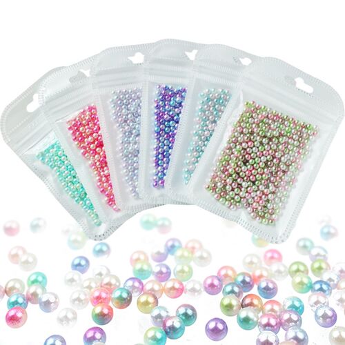 100-500PCS 3/4/5/6mm Rainbow Color Round Imitation ABS Pearl