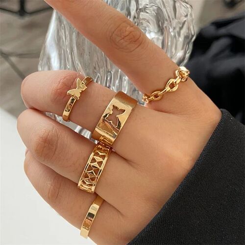 5Pcs/10Pcs Imitation Pearl Leaf Flower Rings Set For Women R