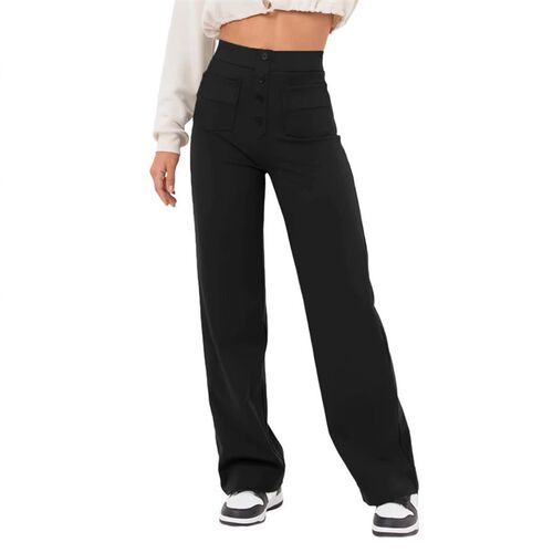 2025 Fashion Womens High Waist Button Multi-pocket Elastic