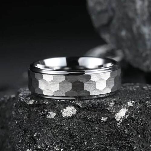 New 8MM Mens Silver Color Stainless Steel Ring Hammered Hot