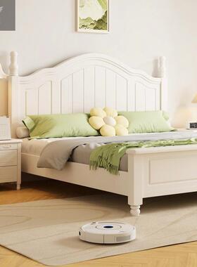 美式床现代简约28448家用木卧室实床双人公主主床白色轻奢卧床架