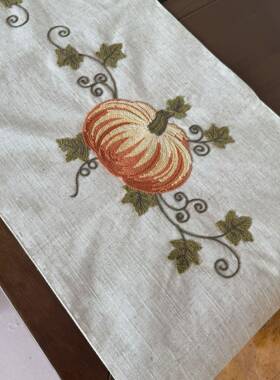 手慢无！美茶式绣刺花棉麻亚麻桌旗布长条巾茶盖几餐F99T8T5H边柜