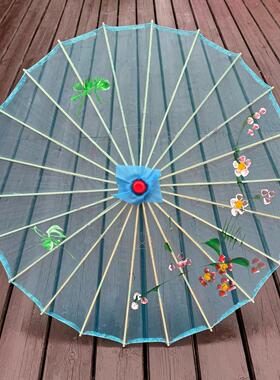 天蓝色舞蹈伞傣族写真摄影丝绢透明伞女摄影古风古典雨伞道具伞