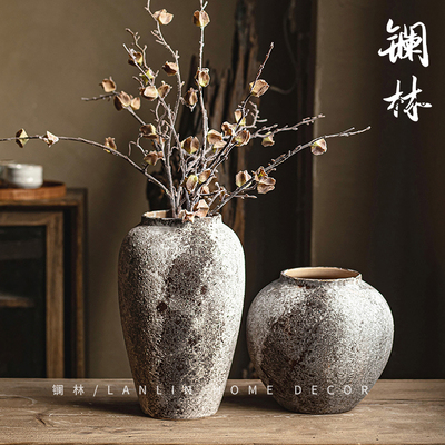 复古花瓶古朴中式陶瓷客厅插花器土陶罐侘寂风摆件民宿茶空间装饰